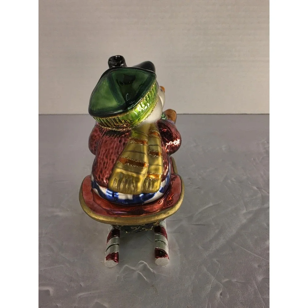 Fitz and Floyd Snowmen Sleigh Christmas Ornament Glass Holiday Decor w/ Box